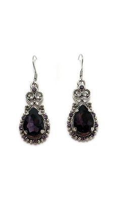 These simple teardrop earrings are made with antiqued silver plated filigree bases, adorned with dazzling VIOLET PURPLE glass rhinestones that perfectly accentuate larger jewels in the center of each.  Earrings measure 1 7/8" tall, including stainless steel earring hooks, and are 5/8" wide.These are available in a variety of stone colors in our store, along with matching necklaces. If you don't see something available in a stone color you'd like, feel free to send us a message. Haine Core, Purple Teardrop Earrings, Dark Purple Jewelry, Dark Purple Earrings, Antique Silver Earrings, 1920's Style, Dark Amethyst, Earrings Gothic, Gothic Earrings