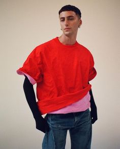 Inspo: We're doing this with our tees! Sporty Crew Neck T-shirt For Layering, Oversized Short Sleeve T-shirt For Layering, Summer Layering Crew Neck T-shirt, Red Short Sleeve T-shirt For Spring, Red Short Sleeve T-shirt For Fall, Red Oversized Sporty T-shirt, Pink Sporty T-shirt For Fall, Oversized Red Sporty T-shirt, Graphic Tee With Crew Neck For Layering