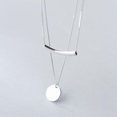 Double Chain Necklace Circle Pendant Layered Choker in Silver Double Chain Necklace, Layered Necklaces Silver, Choker Pendant, Round Pendant Necklace, Double Chain, Silver 925 Necklace, Coin Pendant, Minimalist Necklace, Simple Necklace