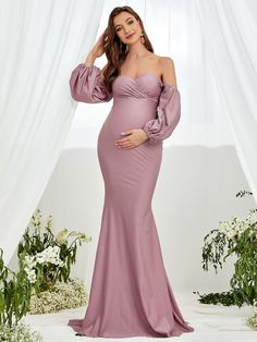 Product Code: FSWD1463 Embellishment: Knit Fabric: 95% Polyester ，5%Spandex Back Style: Zipper Up Fully Lined: No Built-in Bra: No Available Color:Mauve Purple Stretch: Moderate Fits true to size Imported Model Information: Height: 5' 2" Bust: 32'' Hips: 37” wearing US size Small Purple Party, Knit Mesh, Mauve Purple, Maternity Gowns, Mauve Dress, Mermaid Dress, Prom Party, Lantern Sleeve, Prom Party Dresses