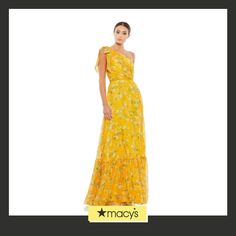 in stock Dress For A Wedding Guest, Dresses Yellow, Dress For A Wedding, One Shoulder Maxi Dress, Mac Duggal Dresses, Yellow Cream, Mac Duggal, Tiered Skirt, Stunning Dresses