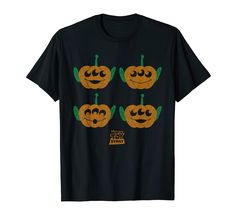 four pumpkins with faces drawn on them for halloween t - shirt design, front and back