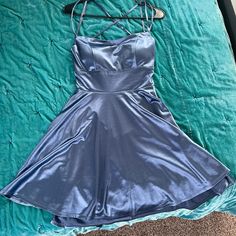 Blue Metallic Cocktail Dress. Nwt. Lace-Up Back. White Sparkle Dress, Windsor Dresses Prom, Backless Evening Gowns, Float Dress, Wine Red Dress, White Gold Dress, Sequin Homecoming Dress, Black Halter Dress, Flowing Dresses