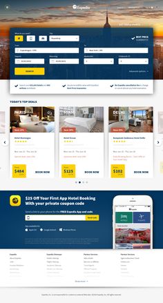 the landing page for hotel website