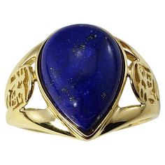 14 Karat Yellow Gold Lapis Lazuli Ring Size 8 - This stunning ring features one pear shaped lapis lazuli stone (13 mm x 9 mm) set in beautifully detailed 14K yellow gold. Width: 14 mm. Shank: 2 mm. Ring Size: 8 Weight: 2.3 dwt. / 3.7 gr. Stamped: 14K Very good condition, professionally polished. Will come packaged in a gift box or pouch (when possible) and will be shipped U.S. Priority Mail Insured. DV070422/17KCS Jewelry Holders, Lapis Ring, Lapis Lazuli Ring, Lapis Lazuli Stone, Lapis Lazuli, Fashion Rings, Fashion Art, Ring, Gemstone Rings