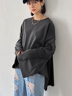 Women's Solid Color Bell Sleeve Asymmetric Hem Sweatshirt, Spring/Autumn Grey Casual  Long Sleeve Knitted Fabric Plain  Medium Stretch  Women Clothing, size features are:Bust: ,Length: ,Sleeve Length: Bow Shorts, Embroidered Shorts, Elegant Dresses Long, Kids Sleepwear, Boho Women, Kids Beachwear, Long Sleeve Knit, Pajamas Women, Asymmetric Hem