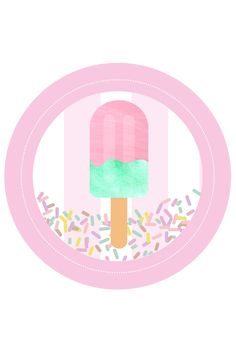 a popsicle with sprinkles in a circle on a white background,