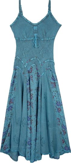 Tipsy Teal Rodeo Long Fit and Flare Dress | Dresses | Blue | Sleeveless, Embroidered, High-Low, Floral