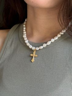 🌟 Crusader Pearl Cross Necklace | Elegant Pearl Jewelry Discover the allure of our Crusader-inspired pearl cross necklace: Authentic pearls exuding elegance Detailed with a gold plated brass cross and clasp Adjustable length: 38-45 cm for a perfect fit Pearls exhibit varying sizes and shapes, enhancing uniqueness 🌿 Care Instructions: Delicate and elegant, these products require gentle handling to prevent breakage. Make sure it is properly cleaned, polished, and stored away from water, chlorine, or chemicals such as perfumes or lotions. 🔨 Handcrafted Excellence: Each piece is meticulously handcrafted and made to order, ensuring uniqueness and minor differences that enhance its charm. 📦 Shipping Details: Enjoy worldwide shipping! Each order is carefully hand-packed, promising a delightfu Elegant Pearl Crucifix Necklace, Elegant Crucifix Pearl Necklace, Elegant Crucifix Pearl Pendant Necklace, Elegant White Crucifix Pearl Necklace, Elegant Crucifix Necklace With Pearl Pendant, Gold Cross Necklace With Pearl Pendant, Gold Cross Necklace With Pearl Chain, Gold Cross Necklace With Pearl Charm, Pearl Crucifix Necklace As Gift