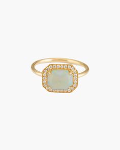 Opal & Diamond Mini Magic Ring Luxury Yellow Gold Opal Ring With Gemstone Accents, Luxury Gold Opal Ring With Diamonds, Luxury 14k Gold Opal Ring, Luxury Yellow Gold Opal Ring With Halo Setting, Luxury Opal Ring With Diamond And Gemstone Accents, Luxury Diamond Opal Ring With Gemstone Accents, Elegant Octagon Multi-stone Ring, Yellow Gold Opal Ring With Gemstone Accents, Formal Multi-stone Opal Ring With Diamonds