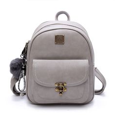 Finally! I found the Unique Lock Button Retro Pure Color Student Bag PU Women Backpack from ByGoods.com. I like it so so much! Cute Mini Backpacks, Women Backpack Fashion, Mk Handbags, Girly Bags, Student Bag, Backpack School, Leather Handbags Women