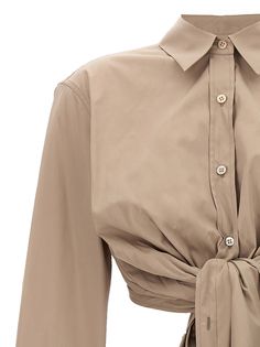 'Calbero' cotton shirt with bow detail on the front, crop model. Composition: 100% cotton Elegant Cropped Cotton Shirt, Elegant Cotton Cropped Shirt For Work, Elegant Fitted Cotton Cropped Shirt, Celebrity Culture, Saint Laurent Shoes, Dress For Success, Knitwear Tops, Dries Van Noten, Trouser Suits