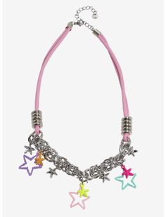 Sweet Society Colorful Star Chain Cord Necklace | Hot Topic Tropical 2000s, Sweet Society, 2000s Accessories, Eclectic Necklace, Colorful Necklaces, Rainbow Star, Star Chain, Kawaii Accessories, Pinkie Pie