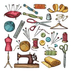 an illustration of sewing supplies and tools