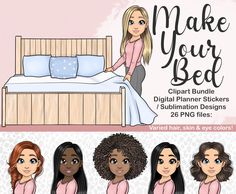 the girl is making her bed clipart bundle