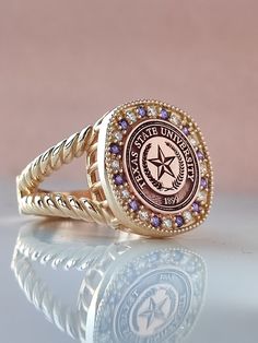 Personalized college ring , Solid gold college ring , High school ring , Graduation ring , University ring ,Custom ring ,Signet college ring by RoyaljeweleryDesign on Etsy