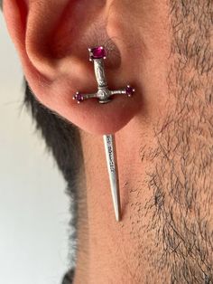 Earring made of solid sterling silver 925. The earring have a rotating stud closure so it can fit any pierced ear. listing is for one piece Wizard Earrings, Eric Aesthetic, Wizard Necklace, Pirate Earrings, Wizard Jewelry, Ear Stretching, Pierced Ear, Earring Stud, Stretched Ears