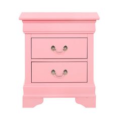 a pink nightstand with two drawers