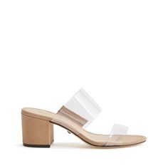 Victorie Low Heel Slide Sandal in Nubuck & Vinyl | Schutz Shoes – SCHUTZ Low Block Heel Sandal, Rubber Patch, Lit Shoes, Chunky Block Heels, Clear Heels, Low Block Heels, Mule Sandals, Stylish Shoes, Rubber Heels