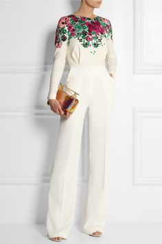 Elie Saab | Floral-print stretch-crepe jumpsuit | NET-A-PORTER.COM Ivory Jumpsuit, Jumpsuit For Wedding Guest, Pleated Jumpsuit, Crepe Jumpsuit, Stretch Crepe, Mode Inspo, Guest Outfit, Fashion Mode