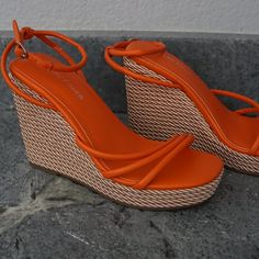 Perfect For The Spring. Bright Orange, New With Tag Marc Fisher Platform Sandals Beach High Heel Wedge Sandals With Removable Insole, Summer Wedge Sandals With Platform And High Heel, Summer High Heel Platform Wedge Sandals, High Heel Synthetic Wedge Sandals For Beach Season, High Heel Wedge Sandals For Beach Season, Beach High Heel Platform Wedge Sandals, High Heel Summer Wedge Sandals, Summer High Heel Wedge Sandals, Platform Wedge Sandals For Beach Season