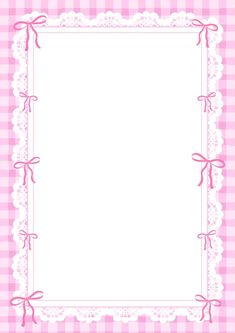 a pink and white gingham background with a lace border on the bottom, an empty