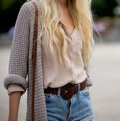 Long Cardigan   Blouse   Belted Shorts... Surfergirl Style, Flat Chested, Cardigan Outfits, Victoria Secrets, Fashion Mode