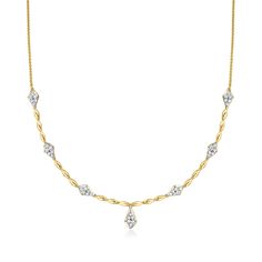 Ross-Simons - .50ct t. w. Diamond Kite-Shaped Station Necklace in 14kt Yellow Gold. 20". If you're getting ready for a night out on the town, this is the necklace you'll reach for. Sparkling .50 ct. t. w. round brilliant-cut diamonds decorate kite-shaped stations, alternating with marquise-shaped links of 14kt yellow gold. Wheat chain. Lobster clasp, diamond kite-shaped station necklace. Diamond birthstones are the perfect gift for April birthdays. Gold Marquise Diamond Necklace With Accents, Gold Marquise Diamond Necklace For Formal Events, Anniversary Marquise Diamond Necklace In Gold, Timeless Gold Diamond Necklace In Marquise Shape, Timeless Marquise Diamond Necklace In Gold, Timeless Gold Marquise Diamond Necklace, Elegant Gold Marquise Diamond Necklace, Marquise Yellow Gold Diamond Necklace For Anniversary, Classic Marquise Yellow Gold Necklace