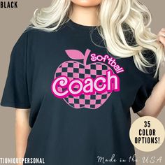 Softball Coach shirt, Pink Sport Coach Shirt, Colorful Coaching shirt, 90s Cheer Coach shirt, Back To School Shirt, Teacher Gift 💫Dual side seams hold the garment's shape for longer. 💫100% Airlume combed and ringspun cotton (fiber content may vary for different colors) 💫Light fabric (4.2 oz/yd² (142 g/m 💫Runs true to size 📢 Contact us if you need more information: 👉🏿Designed specifically for individuals, companies, groups, families, or any customized idea on a shirt. 👉🏿Buy a quantity of 10 shirts or more to receive the appropriate discount code. 👉🏿If you have any questions or if you have received a product that is unsatisfactory, please reach out to us. 💥 Please make sure to thoroughly review the size and color chart before placing your order! 🧸Thank you for choosing us! Trendy Short Sleeve College Shirt, Trendy Short Sleeve Shirt For College, College Shirt With Graphic Print In Pink, College Graphic Print Pink Shirt, Pink Graphic Print Shirt For College, School Spirit Funny Print Short Sleeve Shirt, Pink Tops For Streetwear With School Spirit, Pink Tops For School Spirit Streetwear, Short Sleeve College Shirt With Sublimation Print