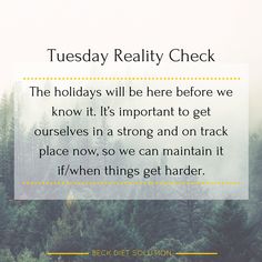 a forest filled with lots of trees next to a quote that reads, tuesday reality check the holidays will be here before we know it's important to get ourselves in a strong