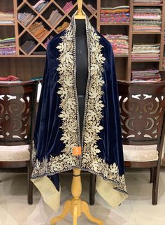 Blue Velvet Shawl, Royal Orni, Bohemian Shawls, Tilla Embroidered Boho Women Shawls, Kashmiri Zari E Ceremonial Shawl With Intricate Embroidery In Traditional Drape, Ceremonial Shawl With Intricate Embroidery, Elegant Embroidered Shawl Traditional Wear, Elegant Embroidered Traditional Shawl, Ceremonial Shawl With Embroidered Border, Ceremonial Shawl With Embroidered Border And Traditional Drape, Designer Zari Work Shawl For Eid, Elegant Embroidered Shawl For Diwali, Embroidered Shawl In Traditional Drape For Transitional Season