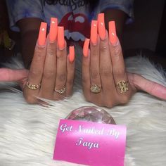 Fake Gel Nails, Long Square Nails, Acrylic Nail Shapes, Nails Only, Long Square Acrylic Nails, Get Nails, Nails Long, Orange Nails