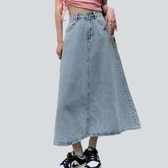 Introducing the latest addition to our 2023 Spring-Summer Collection ââ‚?a light blue bleached denim skirt in the timeless 90s style! From its elevated-waist A-line fit to its zipper & button closure. this skirt will make you look effortlessly cool and chic.Why You Need This SkirtPerfectly embodying the iconic '90s punkish spirit. this skirt is all about subtle sophistication and a rebellious vibe. With its distinctively bleached pattern. it's a statement all on its own. making it the ideal comp Spring Mid-rise Washed Denim Skirt, High Rise Denim Blue Denim Skirt For Spring, High-rise Denim Blue Skirt For Spring, High Rise Denim Blue Skirt For Spring, Denim Blue Skirt For Spring Streetwear, Trendy Light Wash Mid-rise Skirt, High Waist Light Blue Denim Skirt, Trendy Mid-rise Light Wash Skirt, Blue Spring Streetwear Skirt