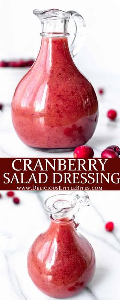 cranberry salad dressing in a glass bottle with the words cranberry salad dressing above it