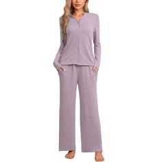 This comfortable women's pajama set features a regular fit and a casual, cute style, making it perfect for relaxing at home or for leisure activities. The fashionable and attractive design makes it suitable for wearing as pajamas, casual wear, lounge wear, jogging attire, workout set, outing outfit, sleepwear, and more. The pajama set includes a top with a full button-down front for easy wear, and the bottoms feature an elastic waistband for maximum comfort. The matching set is made of comfy fab Relaxed Fit Sleepwear With Buttons For Loungewear, Casual Sleep Sets With Buttons, Casual Sleepwear Sets With Buttons, Casual Loungewear Sets With Button Closure, Casual Sleepwear With Buttons For Sleepover, Relaxed Fit Sleepwear With Button Closure For Pajama Party, Solid Color Sets With Button Closure For Loungewear, Casual Sleepwear With Button Closure For Lounging, Casual Buttoned Sleepwear For Loungewear