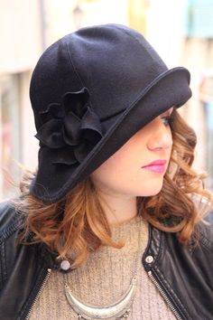 "A winter hat, unique and original delisa fabric hat. Black boiled wool fabric cloche with a unique angular brim. Add a little 'je ne sais quoi' to your wardrobe with this unique délisa signature hat with it's angular brim and is expertly handmade in the South of France. This hat is a modern take on a classic cloche hat and looks great with a warm winter coat or a black leather jacket, jeans and boots! Wear it anywhere! Totally versatile little hat: -Fully lined -Very warm -Foldable This hat is Cappello Cloche, Boiled Wool Fabric, Cloche Hats, Luxury Hats, Fabric Scarf, Hat Size Chart, Unique Hats, Hat Handmade, Fancy Hats