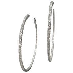 About 14k white gold large 2 1/2 inch in diameter diamond hoop earrings Specifications: main stone: 166 round Diamonds carat total weight: 5.03CTW color: G clarity: VS metal: 14K WHITE GOLD type: HOOP EARRINGS weight: 20.65GRS Diamond Hoop Earrings Large, Modern Hoop Earrings, Stacked Jewelry, Diamond Hoop Earrings, Modern Earrings, Jewelry Earrings Hoops, Modern Jewelry, Diamond White, Round Diamonds