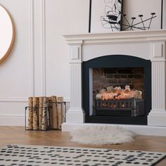 a living room with a fire place in it