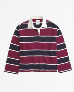 Easy-fitting long-sleeve rugby polo top in our new 1x1 cotton-modal jersey fabric, featuring a classic polo collar, two-button placket and striped detail. Womens Rugby, Shirt For Boys, Rugby Polo, Polo Top, New Arrival Dress, Polo Collar, Top Women, Swimwear Accessories, Striped Long Sleeve