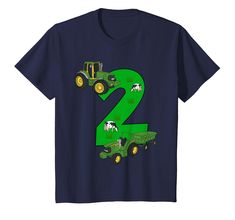 the number two is made up of tractors and sheep on it's t - shirt