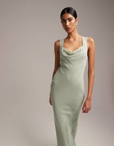 ASOS DESIGN Bridesmaid short sleeved cowl front maxi dress with button back detail | ASOS Fitted Midi Dress With Bias Cut And Cowl Back, Fitted Bias Cut Midi Dress With Cowl Back, Fitted Cowl Back Bias Cut Midi Dress, Summer Evening Maxi Dress With Cowl Back, Summer Fitted Slip Dress With Cowl Back, Spring Fitted Slip Dress With Cowl Back, Formal Spring Maxi Dress With Cowl Back, Cowl Back Midi Dress For Date Night In Summer, Formal Cowl Back Maxi Dress For Spring