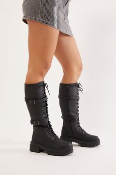 Available In Black. Combat Boots Knee High Round Toe Lace Up Buckle Detail Chunky Block Heel Imported | Chicago Combat Boots in Black size 6 by Fashion Nova Combat Boots Knee High, Boots Knee High, Black Combat Boots, Chunky Block Heels, Boots Knee, Knee High Boots, New Black, Knee Boots, Black Boots