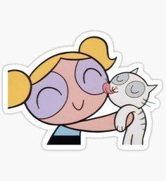 a cartoon character kissing a cat sticker