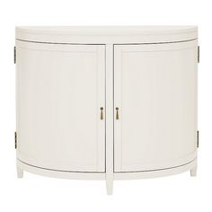 a white cabinet with two doors and handles