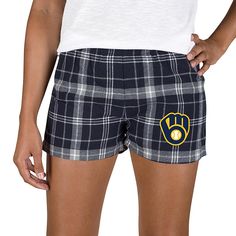 Concepts Sport Officially Licensed MLB Ultimate Ladies Flannel Short - Brewers This easy-wear lounge short has a soft hand feel and exposed elastic waistband for a comfortable fit. A logo on the left leg shows off your MLB team pride.        Pull-on     100% Cotton flannel     Care: Machine wash cold, tumble dry, do not iron embellishment Wilson Basketball, Cal Bears, Flannel Shorts, West Virginia Mountaineer, Carolina Gamecocks, South Carolina Gamecocks, North Carolina Tar Heels, Grey Plaid, Tar Heels