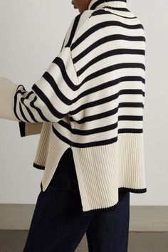 TOTEME Striped wool-blend turtleneck sweater | NET-A-PORTER Chic Sweater With Contrast Stripes For Winter, Striped Sweater With Ribbed Cuffs For Work, Classic Striped Knit Sweater, Striped Cashmere Winter Sweater, Striped Knit Sweater For Work, Striped Cashmere Sweater For Winter, Long Sleeve Sweater With Contrast Stripes For Work, Winter Striped Cashmere Sweater, Long Sleeve Striped Sweater For Work