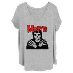 Celebrate the legendary horror-punk band and pop culture icons, The Original Misfits with officially licensed apparel featuring the classic "Fiend Skull" and more! This Juniors' Misfits Fiend Skull Red Logo Plus Size V-Neck T-Shirt features the Misfits mascot, the Fiend Skull, in black and white with crossed arms along with the logo printed in red lettering above. Rock out to the genre-defining Misfits in ultimate style with these fun new tees for everyone! Misfits Fiend, Misfits Skull, The Fiend, Pop Culture Icons, Crossed Arms, Beauty And The Beat, Horror Punk, The Misfits, Skull Clothing