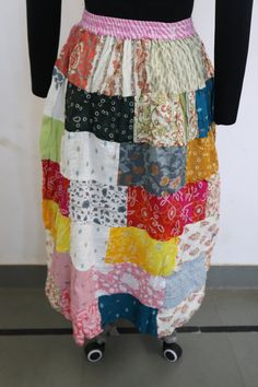 Adjustable Waist Size: One Size; Fits up to US Size Large Waist: Fits up to Approx. 36 inches Length: Approx. 39 inches HIPS: Fits up to Approx. 38 inches This long patchwork skirt has an elasticated waist for comfort and can easily be pulled on over the head or up from the ankles as desired. Always one of a kind patchwork boho style long floaty skirt for festivals and parties Lightweight and comfy made of cotton colorful materials SINCE THIS SKIRT IS MADE OF DIFFERENT PATCHES OF SARI, THE ONE YOU WILL Cotton Patchwork Flowy Maxi Skirt, Cotton Patchwork Maxi Skirt, Multicolor Patchwork Summer Skirt, Flowy Cotton Patchwork Skirt, Flowy Patchwork Cotton Skirt, Relaxed Multicolor Patchwork Skirt, Flowy Long Skirt With Floral Patchwork, Green Flowy Patchwork Maxi Skirt, Multicolor Cotton Patchwork Maxi Skirt