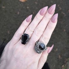 Rings And Nails, Coffin Ring, Gothic Nails, Nails Today, Goth Nails, Goth Jewelry, Gothic Jewelry, Wedding Nails