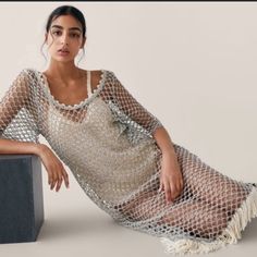 Perfect Beach Cover Up To Make You Feel Like A Lovely Sea Creature Coming Out The Waters ... Love Fringe On Hem Summer Chainmail Dress, Black Satin Slip Dress, Fitted Knit Dress, Zara Midi Dress, Zara Maxi Dress, Zara Black Dress, Long Halter Dress, Trench Coat Dress, Twist Front Dress